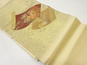 リサイクル　金彩巻物に御所車・草花模様名古屋帯